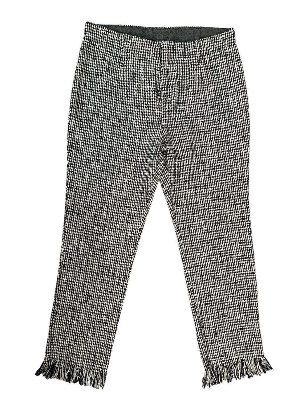 Free People Houndstooth Fringe Hem Pants Size 12 NWT Black White Preppy - Picture 2 of 10